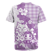 Purple Palaka Hawaiian And Japanese Rugby Jersey Maneki Neko And Sakura Bloom DT05 - Polynesian Pride