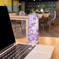 Purple Palaka Hawaiian And Japanese Skinny Tumbler Maneki Neko And Sakura Bloom
