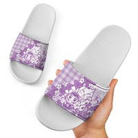 Purple Palaka Hawaiian And Japanese Slide Sandals Maneki Neko And Sakura Bloom DT05 - Polynesian Pride