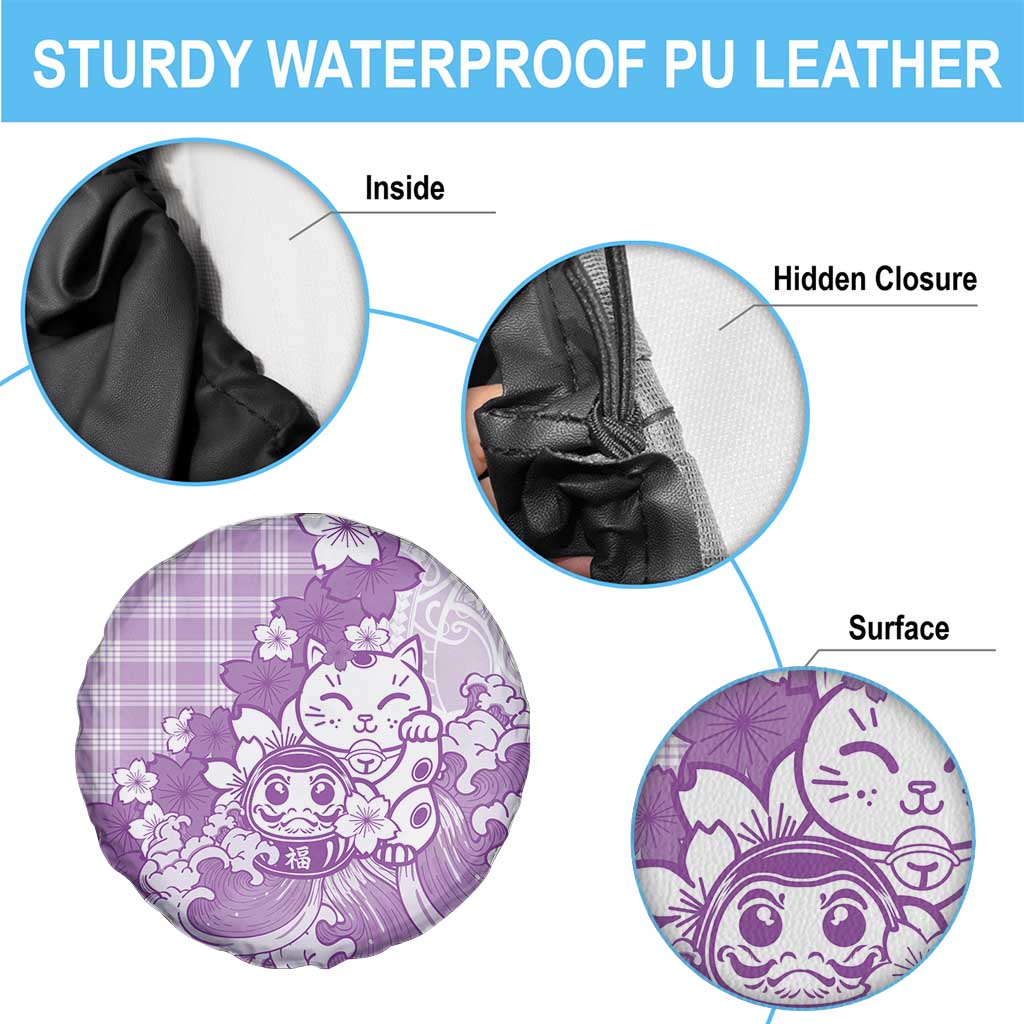 Purple Palaka Hawaiian And Japanese Spare Tire Cover Maneki Neko And Sakura Bloom DT05 - Polynesian Pride