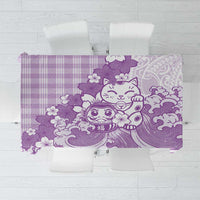 Purple Palaka Hawaiian And Japanese Tablecloth Maneki Neko And Sakura Bloom DT05 Purple - Polynesian Pride