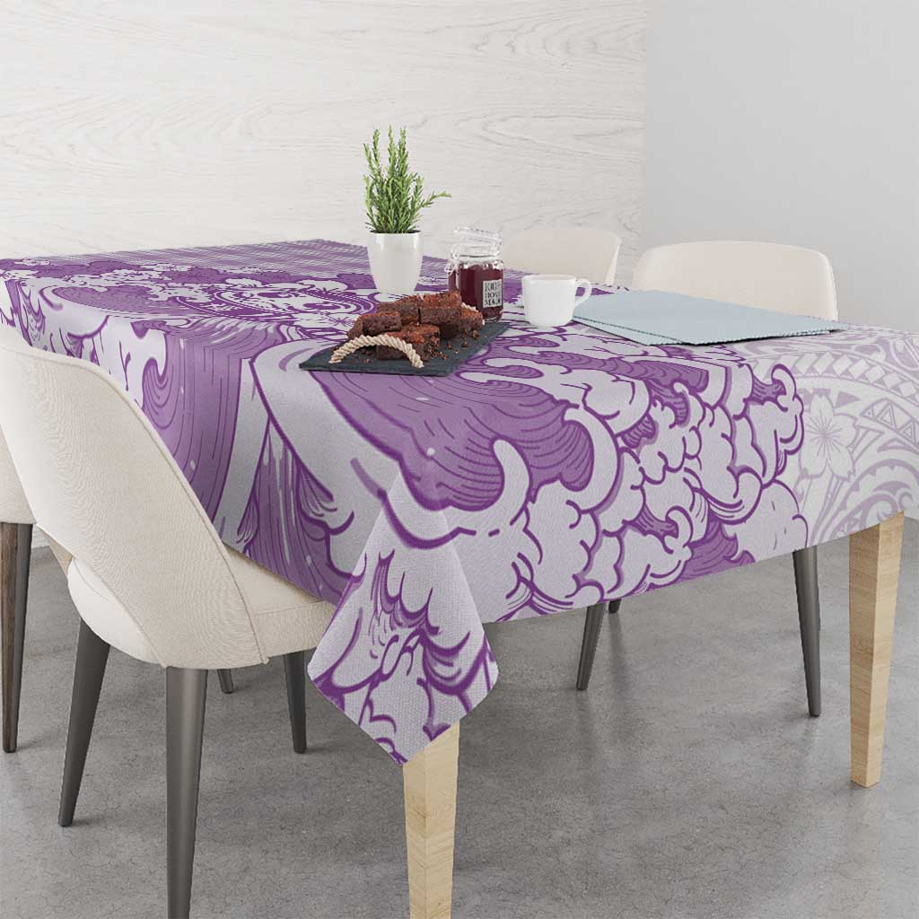 Purple Palaka Hawaiian And Japanese Tablecloth Maneki Neko And Sakura Bloom DT05 - Polynesian Pride