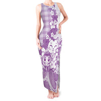 Purple Palaka Hawaiian And Japanese Tank Maxi Dress Maneki Neko And Sakura Bloom DT05 Women Purple - Polynesian Pride