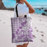 Purple Palaka Hawaiian And Japanese Tote Bag Maneki Neko And Sakura Bloom DT05 - Polynesian Pride