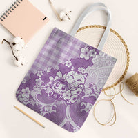 Purple Palaka Hawaiian And Japanese Tote Bag Maneki Neko And Sakura Bloom DT05 White Strap One Size Purple - Polynesian Pride