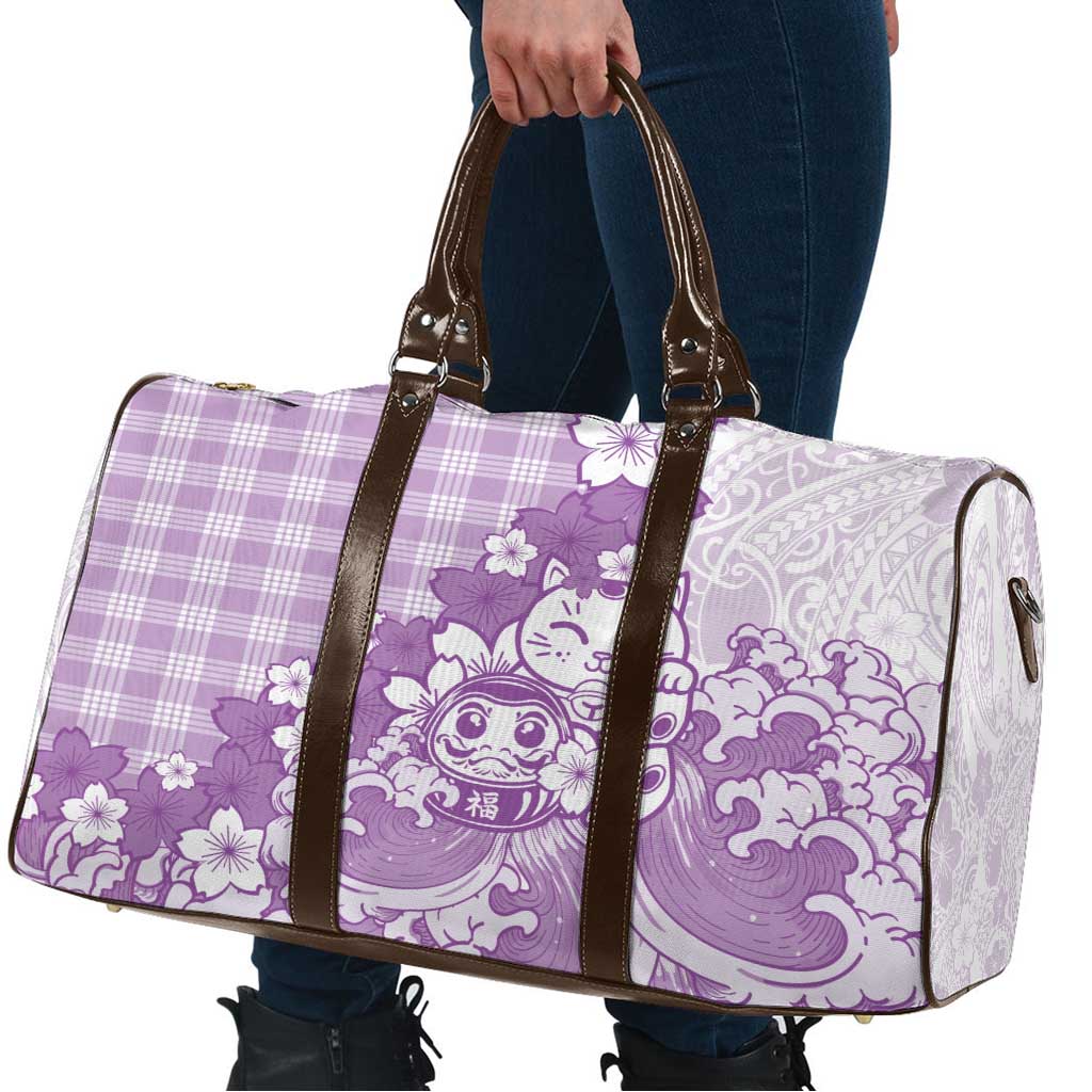Purple Palaka Hawaiian And Japanese Travel Bag Maneki Neko And Sakura Bloom DT05 - Polynesian Pride