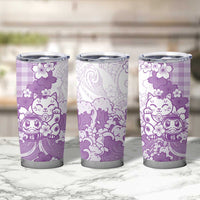 Purple Palaka Hawaiian And Japanese Tumbler Cup Maneki Neko And Sakura Bloom DT05 - Polynesian Pride