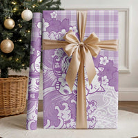 Purple Palaka Hawaiian And Japanese Wrapping Paper Maneki Neko And Sakura Bloom DT05 - Polynesian Pride
