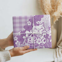 Purple Palaka Hawaiian And Japanese Wrapping Paper Maneki Neko And Sakura Bloom DT05 - Polynesian Pride