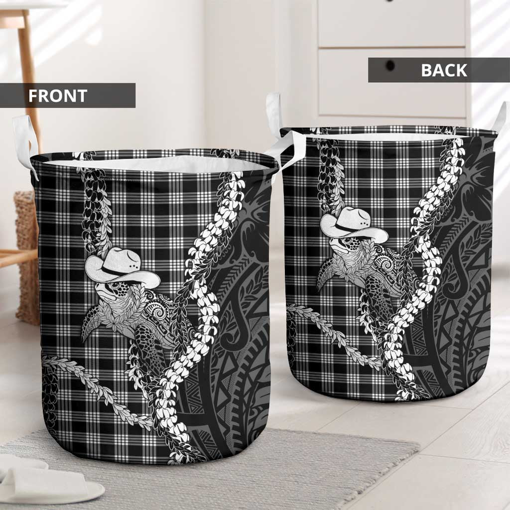 Black Hawaii Palaka Cowboy Turtle Laundry Basket Hawaiian Paniolo Puakenikeni Maile Lei DT05 - Polynesian Pride