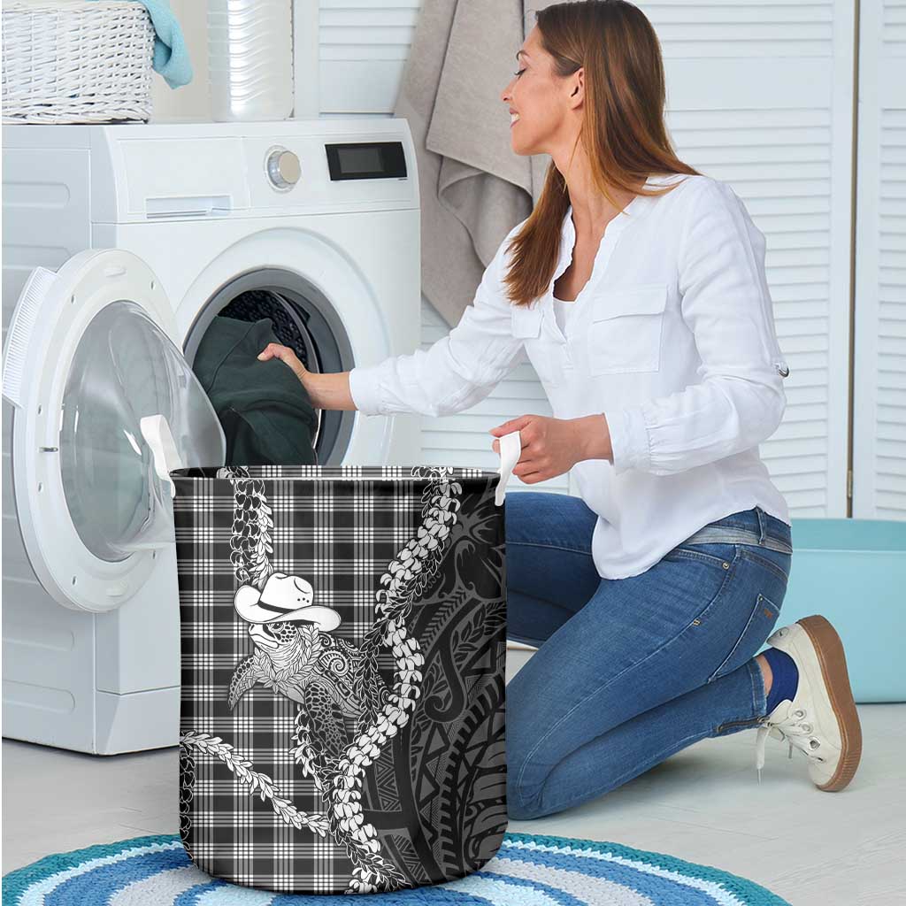 Black Hawaii Palaka Cowboy Turtle Laundry Basket Hawaiian Paniolo Puakenikeni Maile Lei DT05 - Polynesian Pride