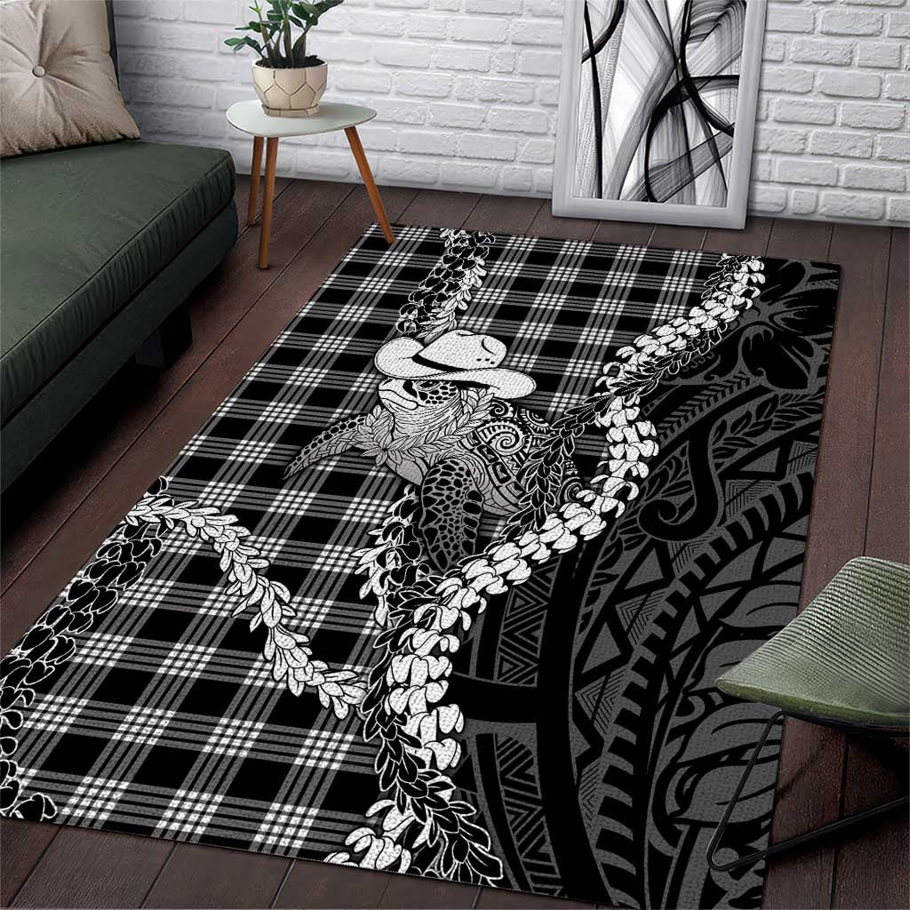 Black Hawaii Palaka Cowboy Turtle Area Rug Hawaiian Paniolo Puakenikeni Maile Lei
