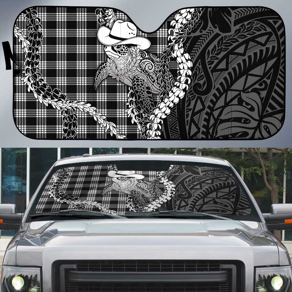 Black Hawaii Palaka Cowboy Turtle Auto Sun Shade Hawaiian Paniolo Puakenikeni Maile Lei DT05 Black - Polynesian Pride