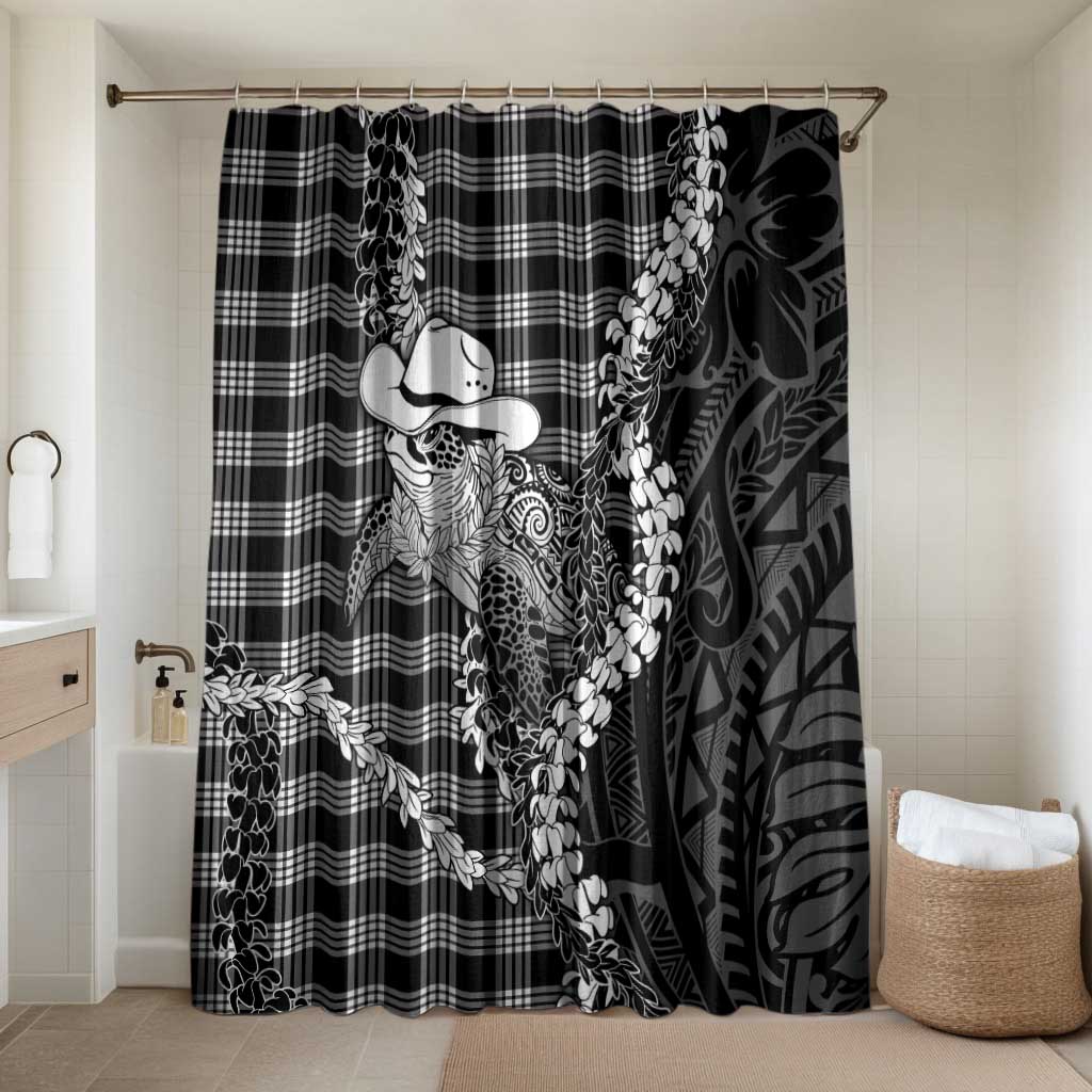 Black Hawaii Palaka Cowboy Turtle Bathroom Set Hawaiian Paniolo Puakenikeni Maile Lei DT05 Shower Curtain Only Black - Polynesian Pride