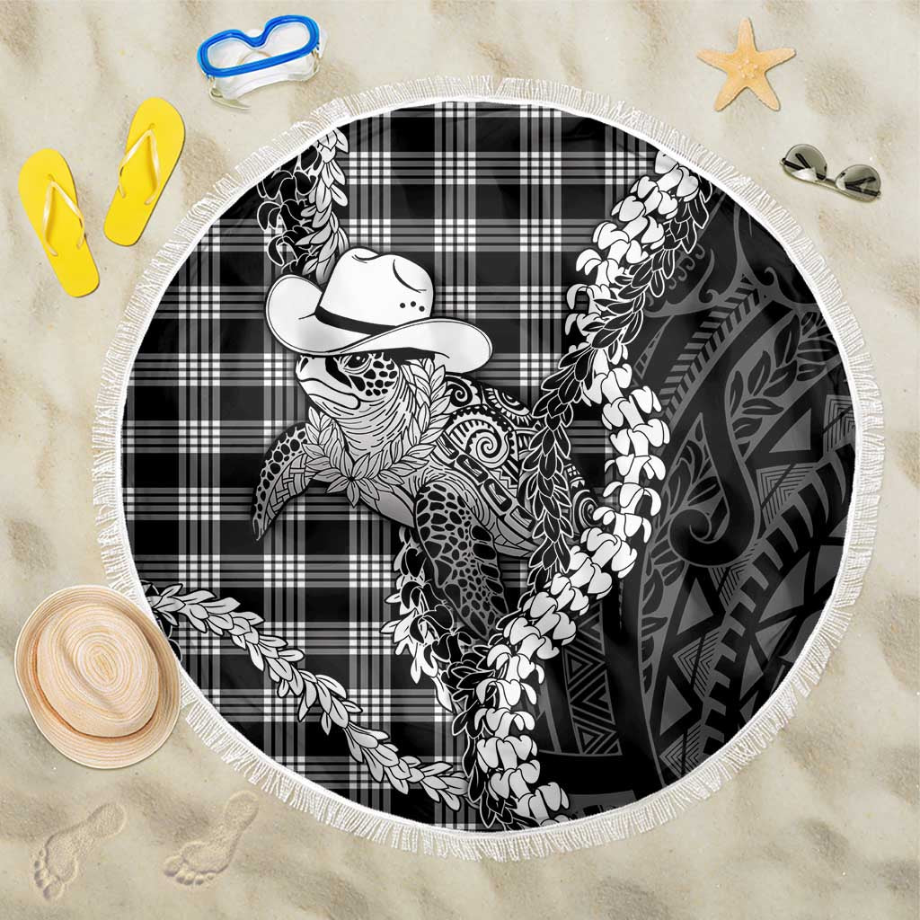 Black Hawaii Palaka Cowboy Turtle Beach Blanket Hawaiian Paniolo Puakenikeni Maile Lei DT05 One Size 150cm Black - Polynesian Pride