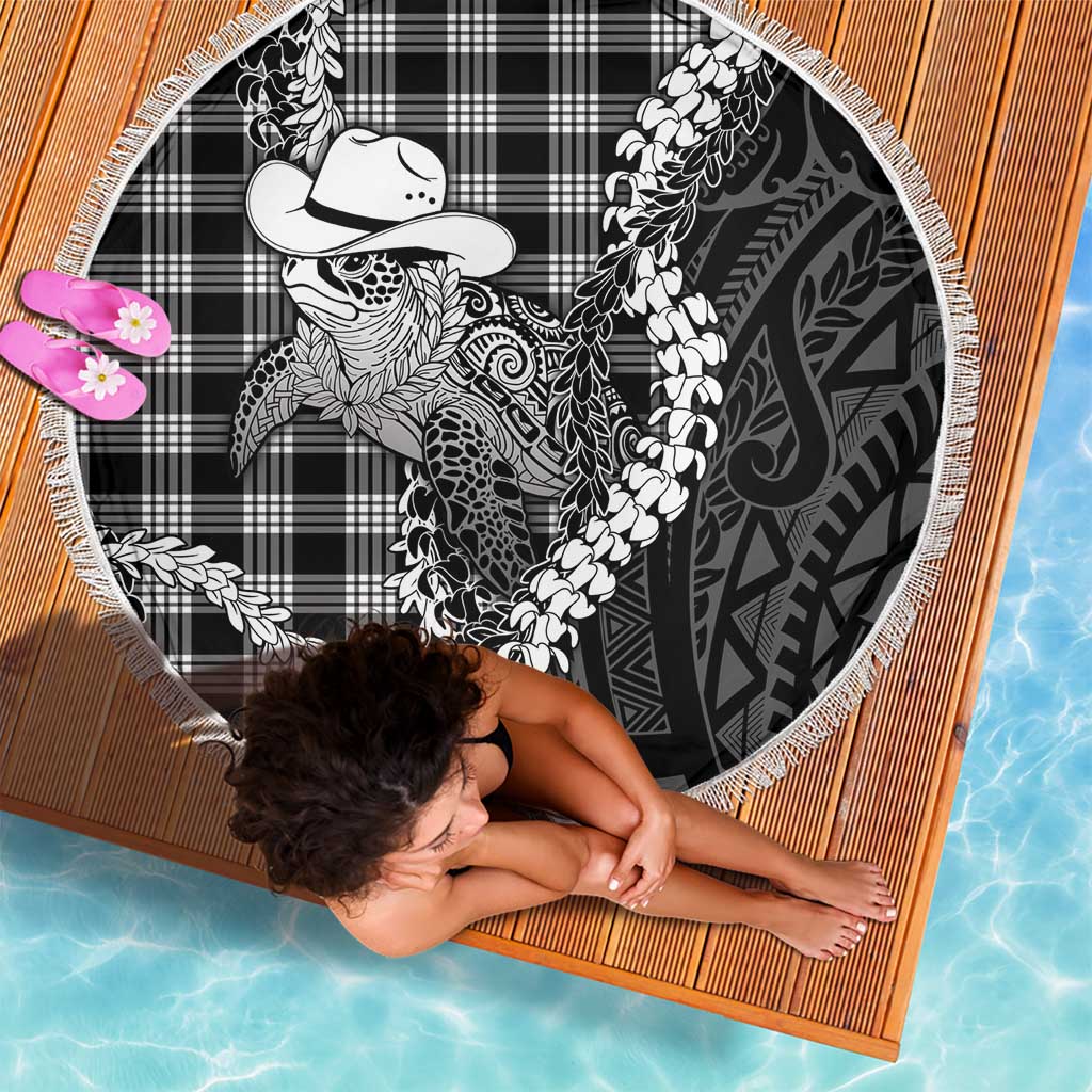 Black Hawaii Palaka Cowboy Turtle Beach Blanket Hawaiian Paniolo Puakenikeni Maile Lei DT05 - Polynesian Pride