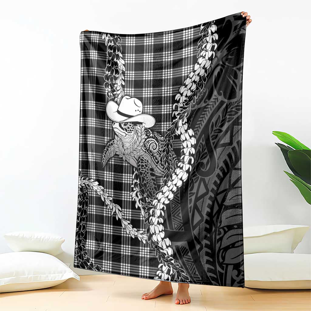 Black Hawaii Palaka Cowboy Turtle Blanket Hawaiian Paniolo Puakenikeni Maile Lei DT05 - Polynesian Pride