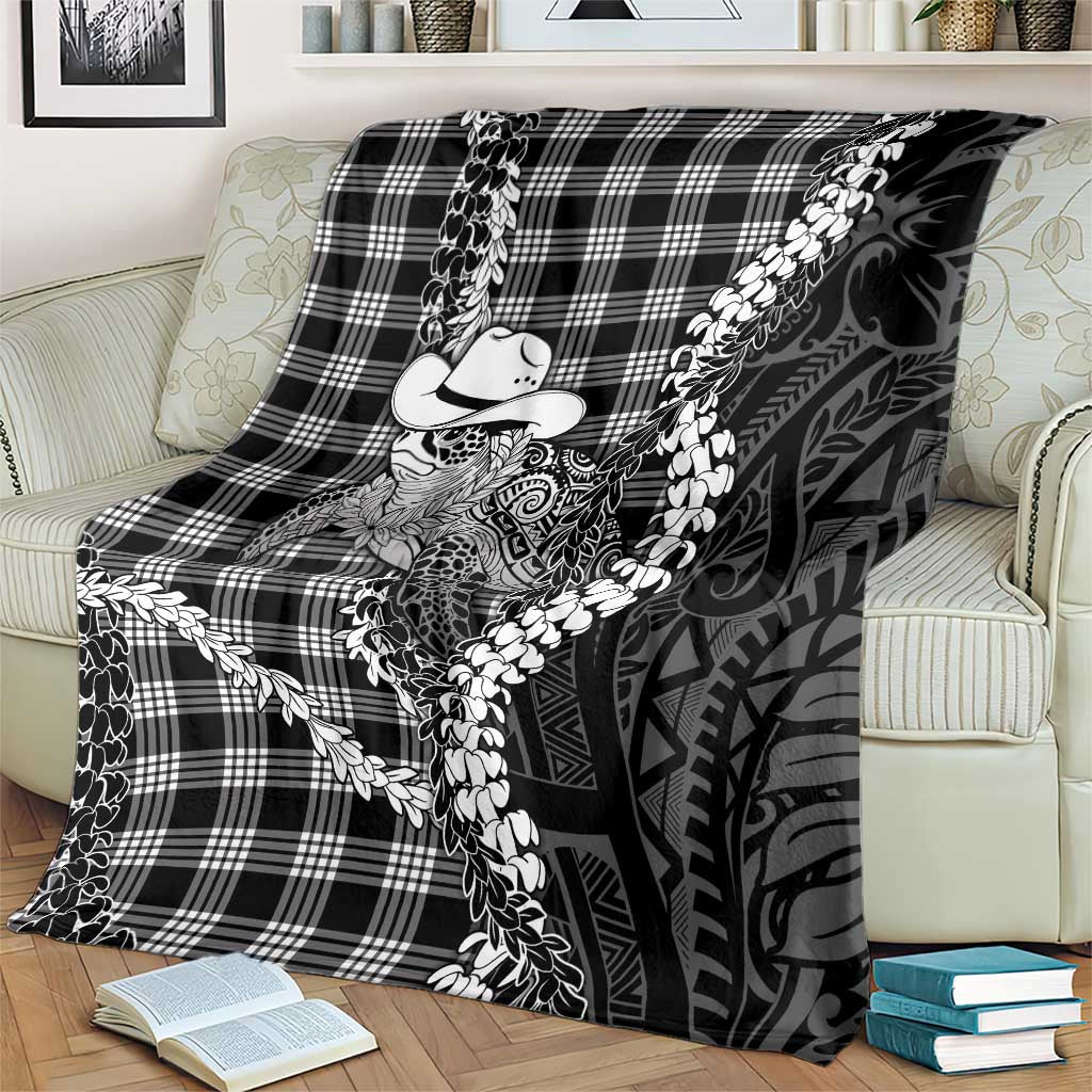 Black Hawaii Palaka Cowboy Turtle Blanket Hawaiian Paniolo Puakenikeni Maile Lei DT05 - Polynesian Pride