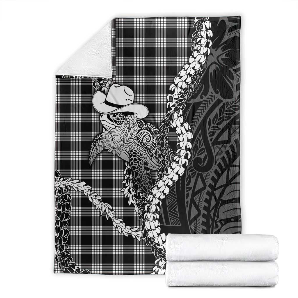 Black Hawaii Palaka Cowboy Turtle Blanket Hawaiian Paniolo Puakenikeni Maile Lei DT05 - Polynesian Pride