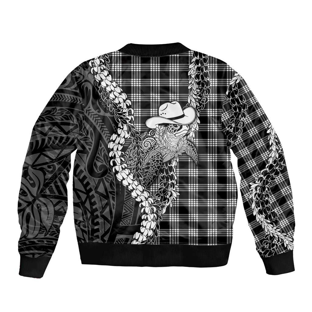 Black Hawaii Palaka Cowboy Turtle Bomber Jacket Hawaiian Paniolo Puakenikeni Maile Lei DT05 - Polynesian Pride