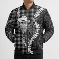 Black Hawaii Palaka Cowboy Turtle Bomber Puffer Jacket Hawaiian Paniolo Puakenikeni Maile Lei