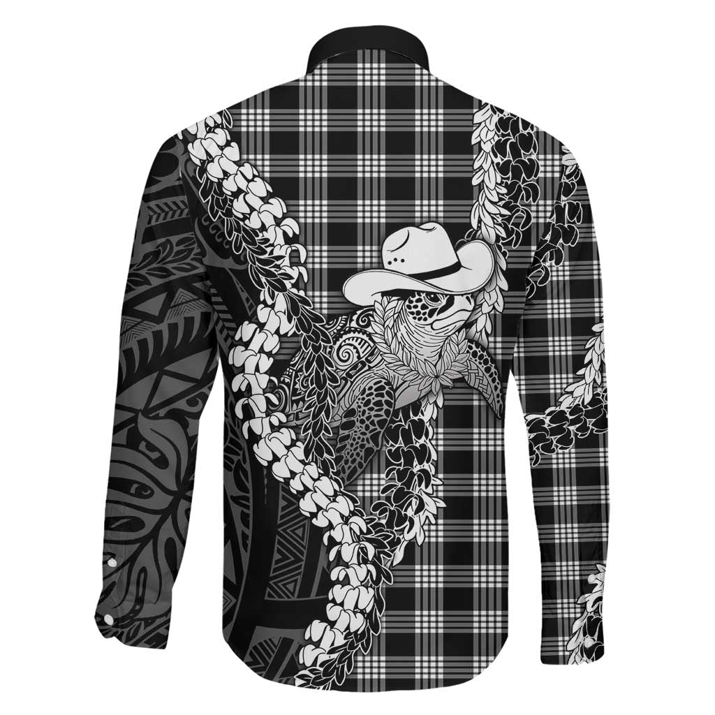 Black Hawaii Palaka Cowboy Turtle Family Matching Off Shoulder Short Dress and Hawaiian Shirt Hawaiian Paniolo Puakenikeni Maile Lei
