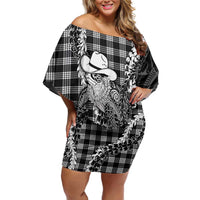 Black Hawaii Palaka Cowboy Turtle Family Matching Off Shoulder Short Dress and Hawaiian Shirt Hawaiian Paniolo Puakenikeni Maile Lei