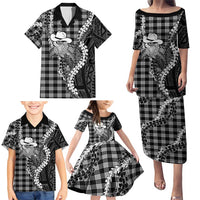 Black Hawaii Palaka Cowboy Turtle Family Matching Puletasi and Hawaiian Shirt Hawaiian Paniolo Puakenikeni Maile Lei