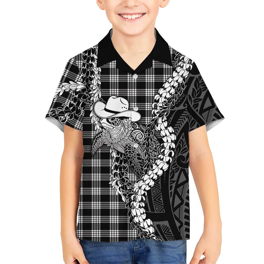 Black Hawaii Palaka Cowboy Turtle Family Matching Puletasi and Hawaiian Shirt Hawaiian Paniolo Puakenikeni Maile Lei