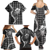 Black Hawaii Palaka Cowboy Turtle Family Matching Summer Maxi Dress and Hawaiian Shirt Hawaiian Paniolo Puakenikeni Maile Lei