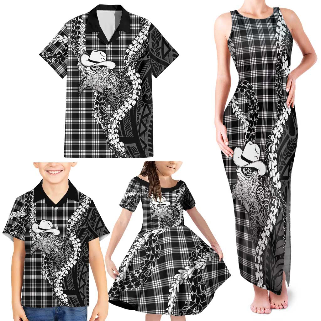 Black Hawaii Palaka Cowboy Turtle Family Matching Tank Maxi Dress and Hawaiian Shirt Hawaiian Paniolo Puakenikeni Maile Lei