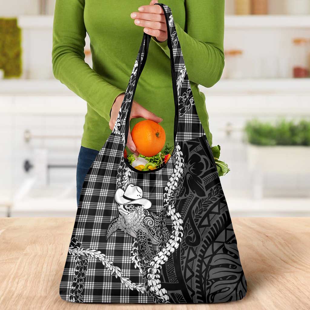 Black Hawaii Palaka Cowboy Turtle Grocery Bag Hawaiian Paniolo Puakenikeni Maile Lei DT05 - Polynesian Pride