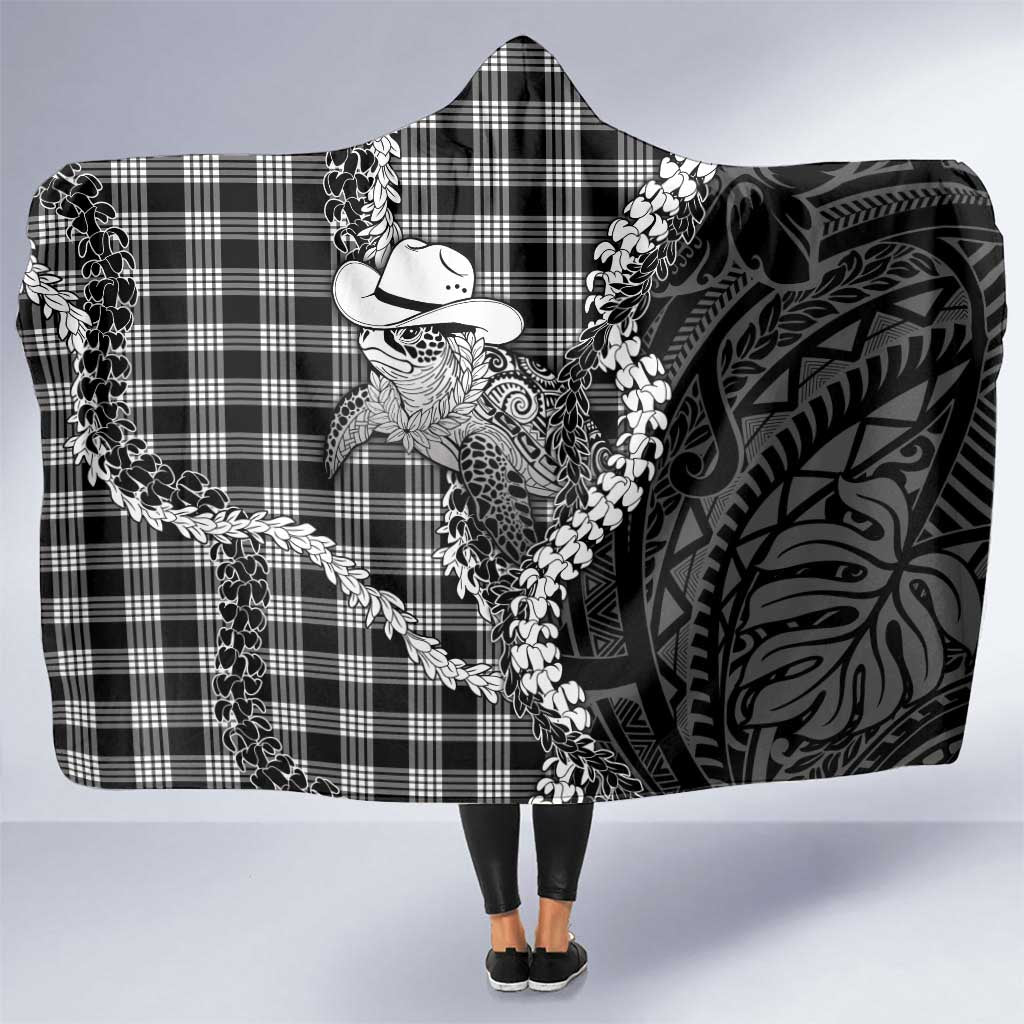 Black Hawaii Palaka Cowboy Turtle Hooded Blanket Hawaiian Paniolo Puakenikeni Maile Lei