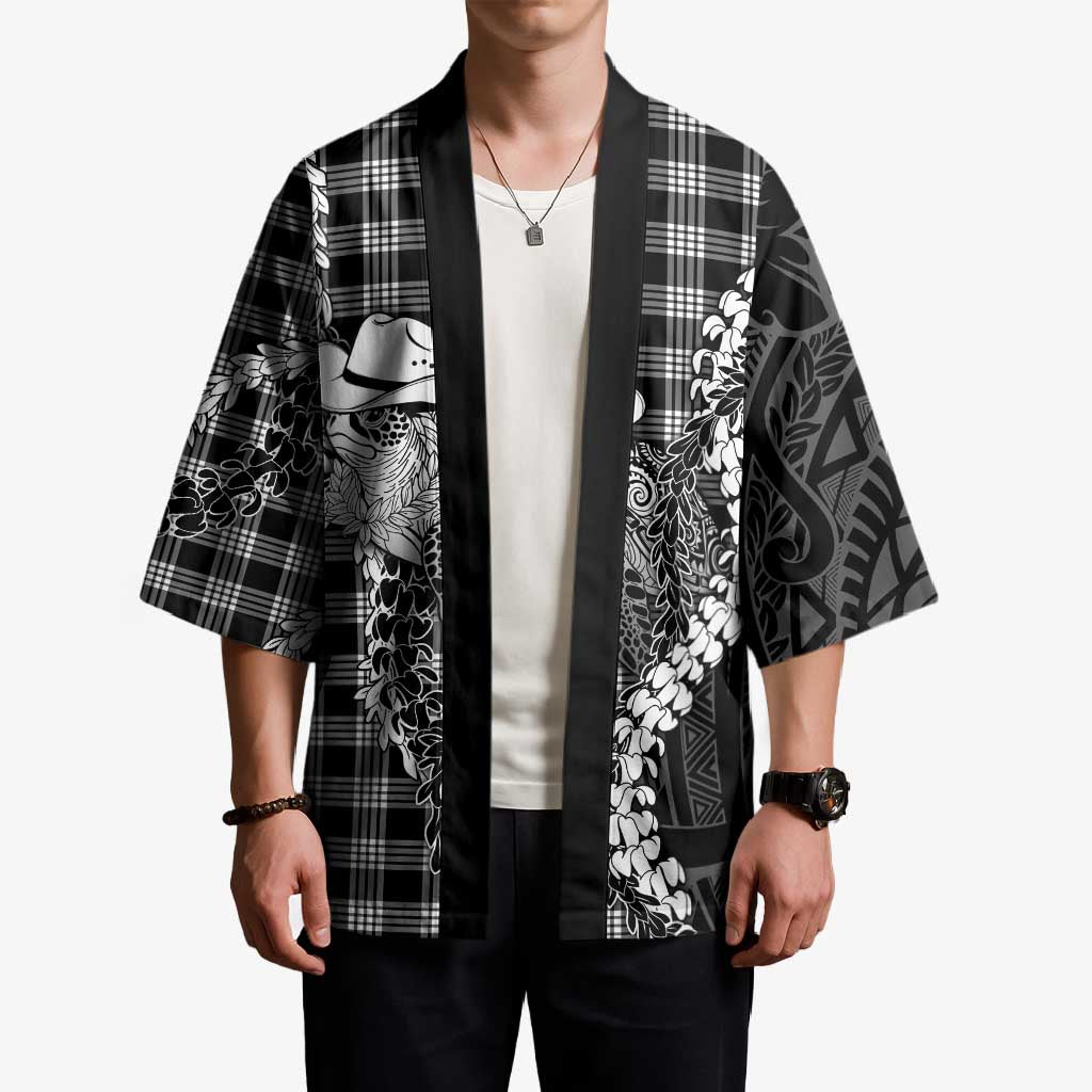 Black Hawaii Palaka Cowboy Turtle Kimono Hawaiian Paniolo Puakenikeni Maile Lei DT05 - Polynesian Pride