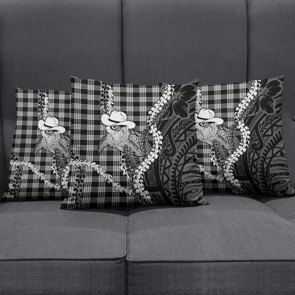 Black Hawaii Palaka Cowboy Turtle Pillow Cover Hawaiian Paniolo Puakenikeni Maile Lei
