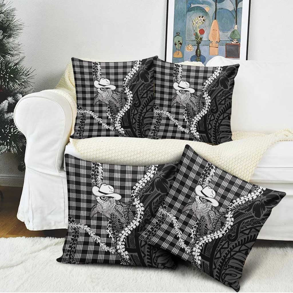 Black Hawaii Palaka Cowboy Turtle Pillow Cover Hawaiian Paniolo Puakenikeni Maile Lei