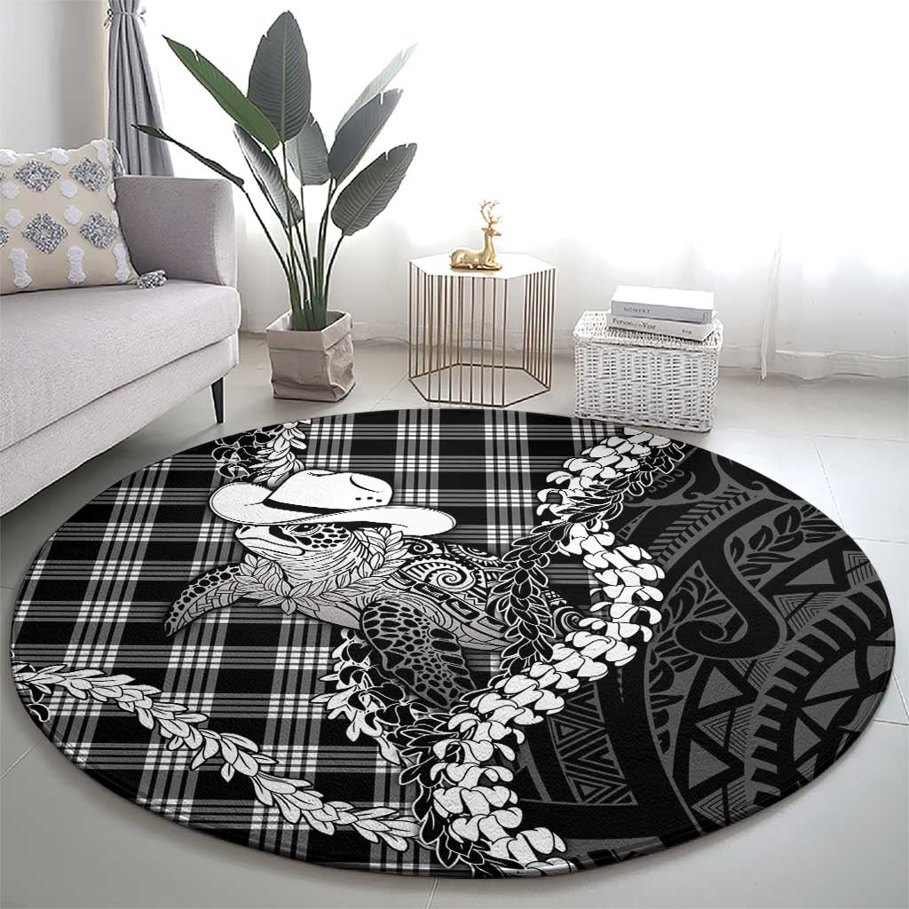 Black Hawaii Palaka Cowboy Turtle Round Carpet Hawaiian Paniolo Puakenikeni Maile Lei