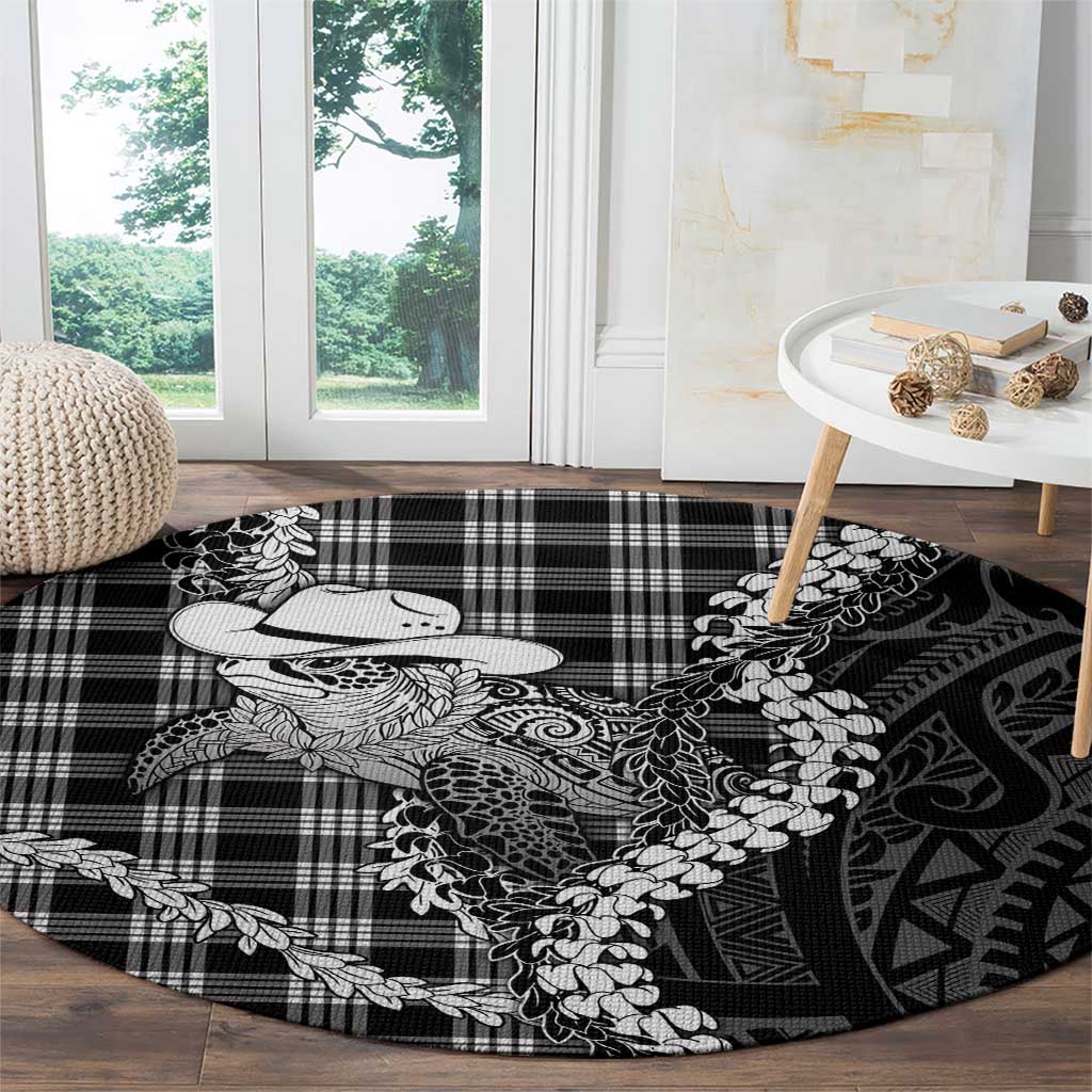 Black Hawaii Palaka Cowboy Turtle Round Carpet Hawaiian Paniolo Puakenikeni Maile Lei