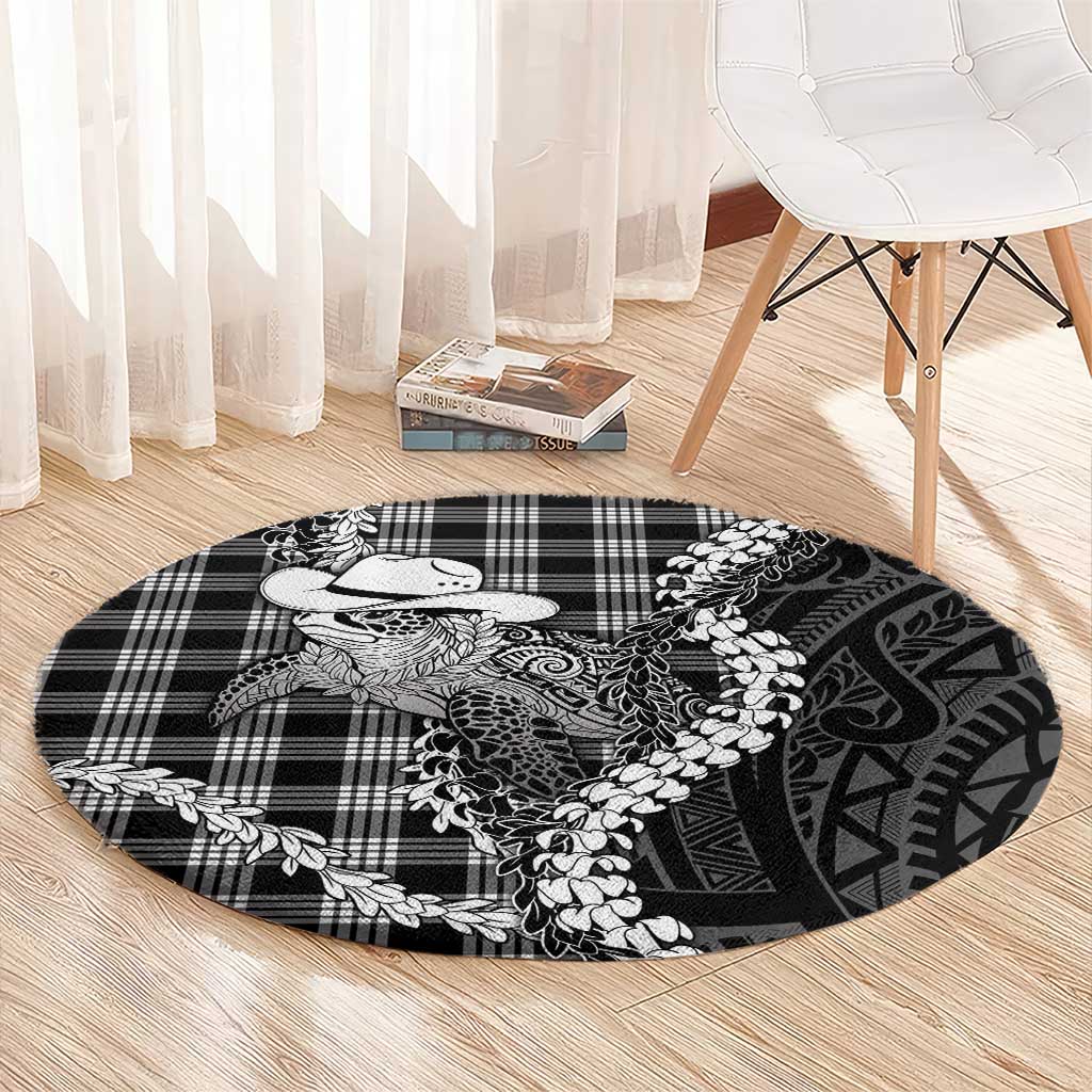 Black Hawaii Palaka Cowboy Turtle Round Carpet Hawaiian Paniolo Puakenikeni Maile Lei