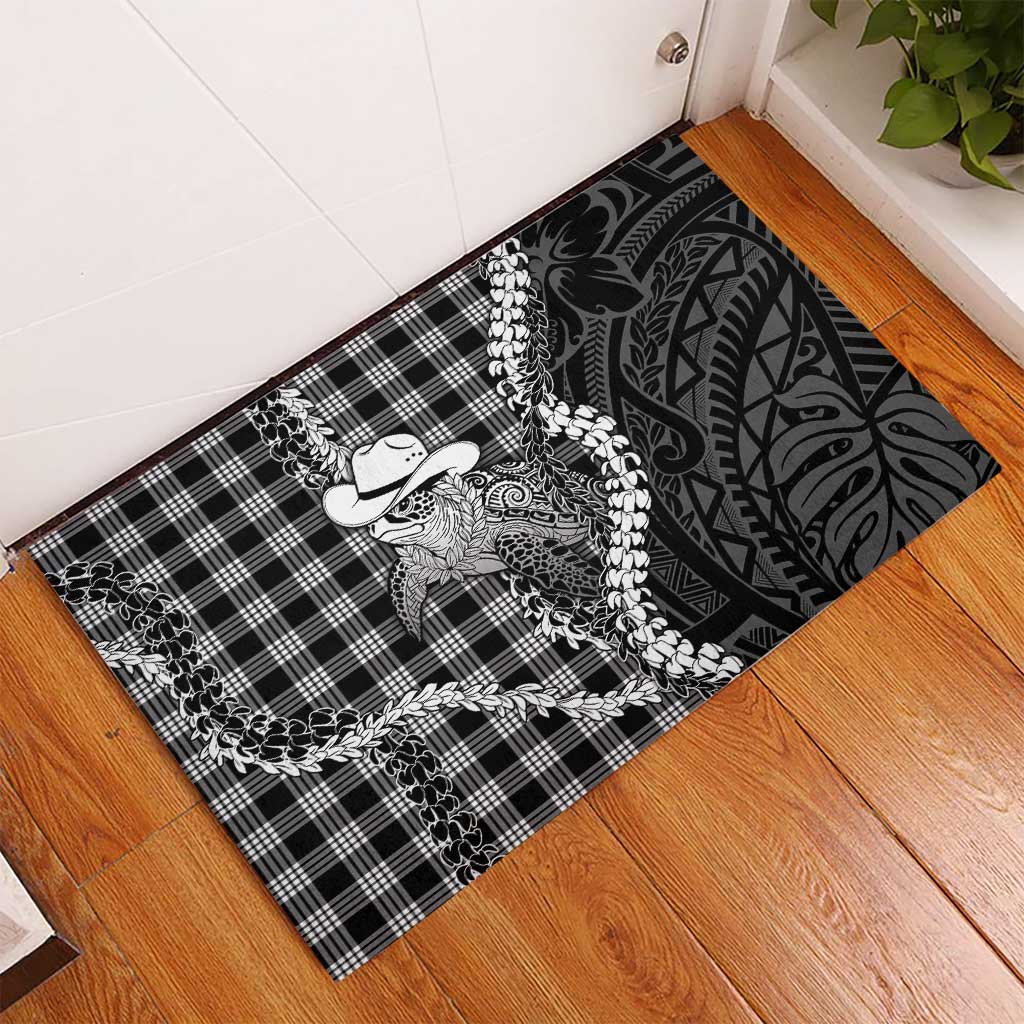 Black Hawaii Palaka Cowboy Turtle Rubber Doormat Hawaiian Paniolo Puakenikeni Maile Lei DT05 - Polynesian Pride