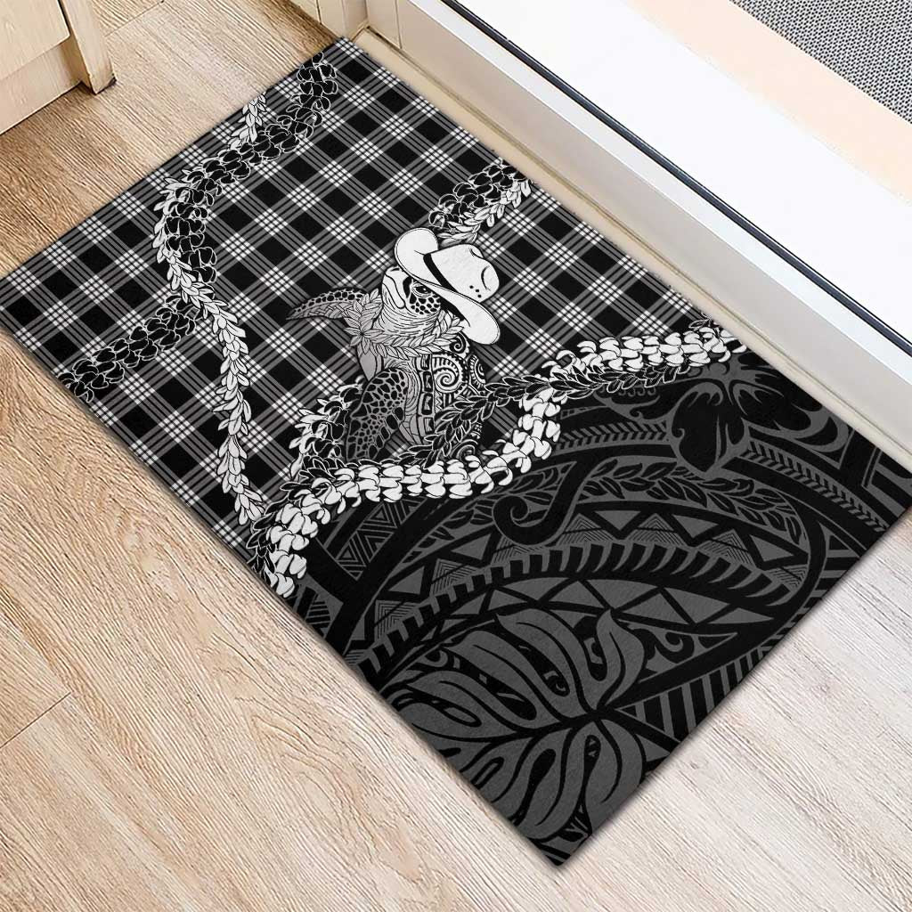 Black Hawaii Palaka Cowboy Turtle Rubber Doormat Hawaiian Paniolo Puakenikeni Maile Lei DT05 - Polynesian Pride