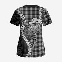 Black Hawaii Palaka Cowboy Turtle Scrub Top Hawaiian Paniolo Puakenikeni Maile Lei DT05 - Polynesian Pride
