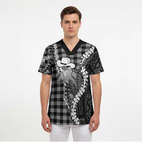 Black Hawaii Palaka Cowboy Turtle Scrub Top Hawaiian Paniolo Puakenikeni Maile Lei DT05 - Polynesian Pride