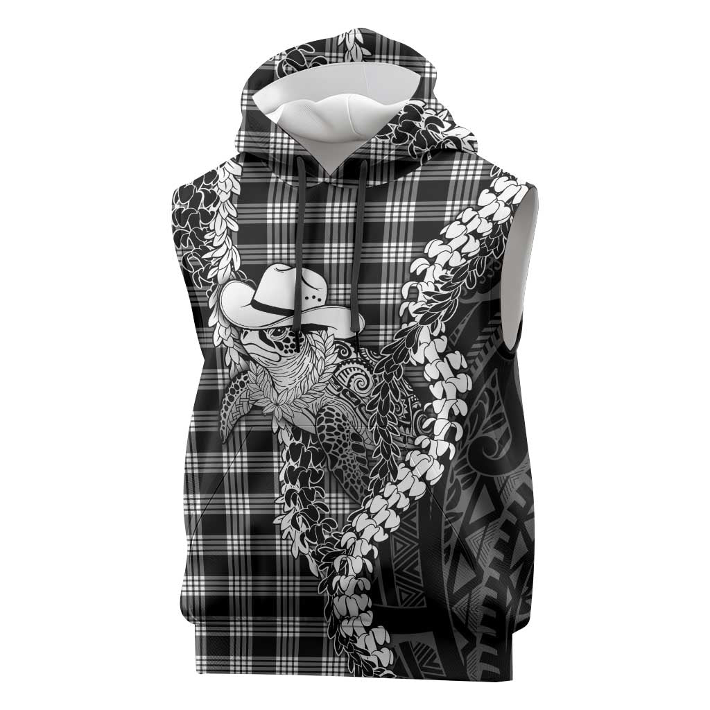 Black Hawaii Palaka Cowboy Turtle Sleeveless Hoodie Hawaiian Paniolo Puakenikeni Maile Lei
