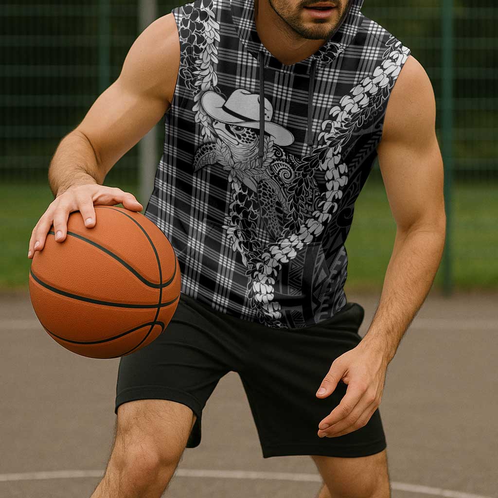 Black Hawaii Palaka Cowboy Turtle Sleeveless Hoodie Hawaiian Paniolo Puakenikeni Maile Lei