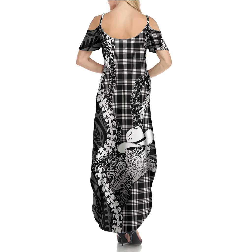 Black Hawaii Palaka Cowboy Turtle Summer Maxi Dress Hawaiian Paniolo Puakenikeni Maile Lei