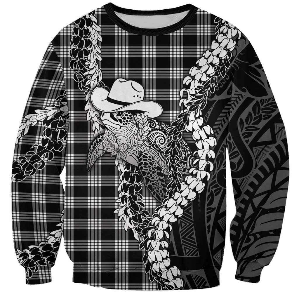 Black Hawaii Palaka Cowboy Turtle Sweatshirt Hawaiian Paniolo Puakenikeni Maile Lei