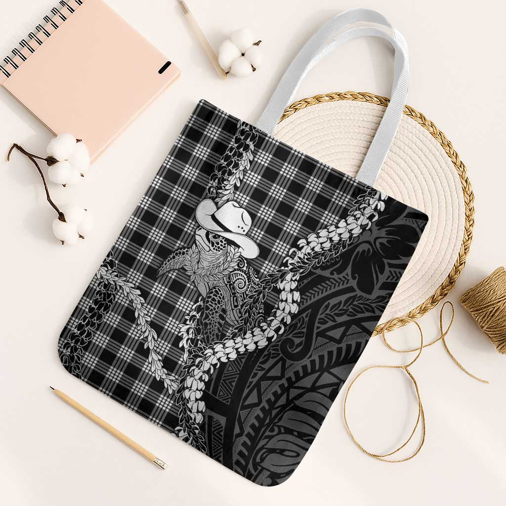 Black Hawaii Palaka Cowboy Turtle Tote Bag Hawaiian Paniolo Puakenikeni Maile Lei DT05 White Strap One Size Black - Polynesian Pride