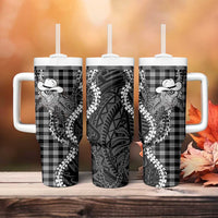Black Hawaii Palaka Cowboy Turtle Tumbler With Handle Hawaiian Paniolo Puakenikeni Maile Lei