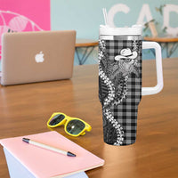 Black Hawaii Palaka Cowboy Turtle Tumbler With Handle Hawaiian Paniolo Puakenikeni Maile Lei